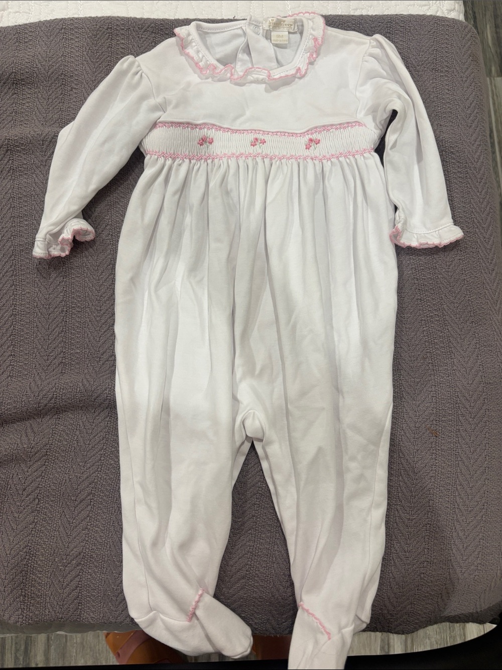 Kissy Kissy White and Pink Smocked Baby Girl One-Piece